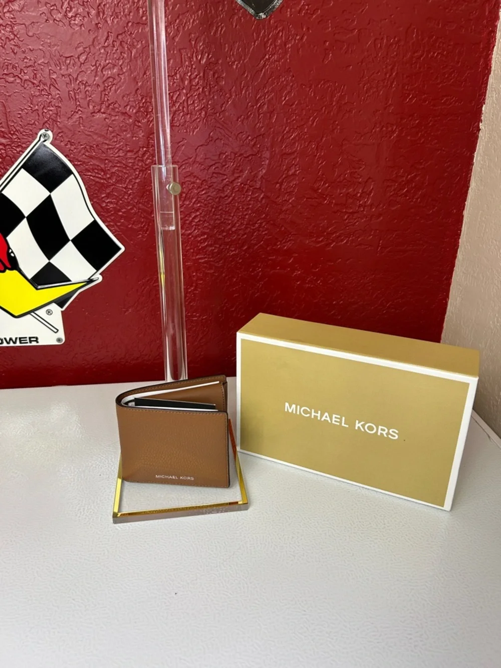 Michael Kors Men’s Tan Leather Bifold Wallet with Gold Logo